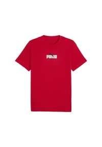 Puma - Męska koszulka z grafiką i napisem PUMA PUMA For All Time Red. Kolor: czerwony. Wzór: napisy. Sport: fitness