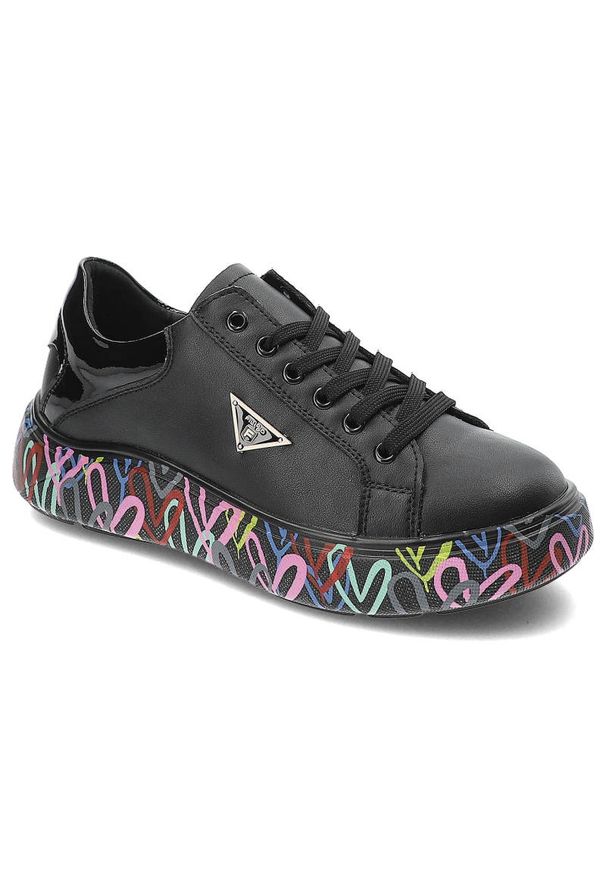 Czarne Sneakersy Filippo Modne Skórzane Buty Damskie. Kolor: czarny. Materiał: skóra. Szerokość cholewki: normalna. Obcas: na obcasie. Wysokość obcasa: średni