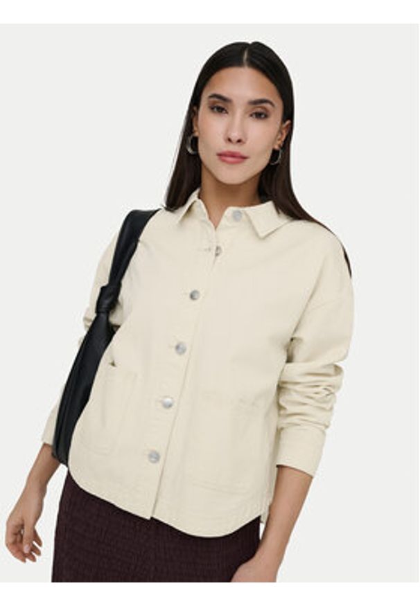only - ONLY Kurtka jeansowa Lara 15372651 Beżowy Regular Fit. Kolor: beżowy. Materiał: bawełna