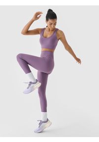 4f - 4F Legginsy treningowe z wysokim stanem damskie - fioletowe XL. Stan: podwyższony. Kolor: fioletowy. Materiał: dzianina, włókno, syntetyk, materiał, elastan. Wzór: gładki, ze splotem, jednolity. Sport: fitness