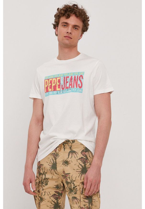 Pepe Jeans - T-shirt Mark. Okazja: na co dzień. Kolor: biały. Wzór: nadruk. Styl: casual