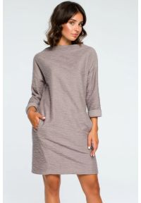 Sukienki.shop - Ciepła dzianinowa sukienka z kieszeniami szara bawełniana. Kolor: szary. Materiał: dzianina, bawełna #3