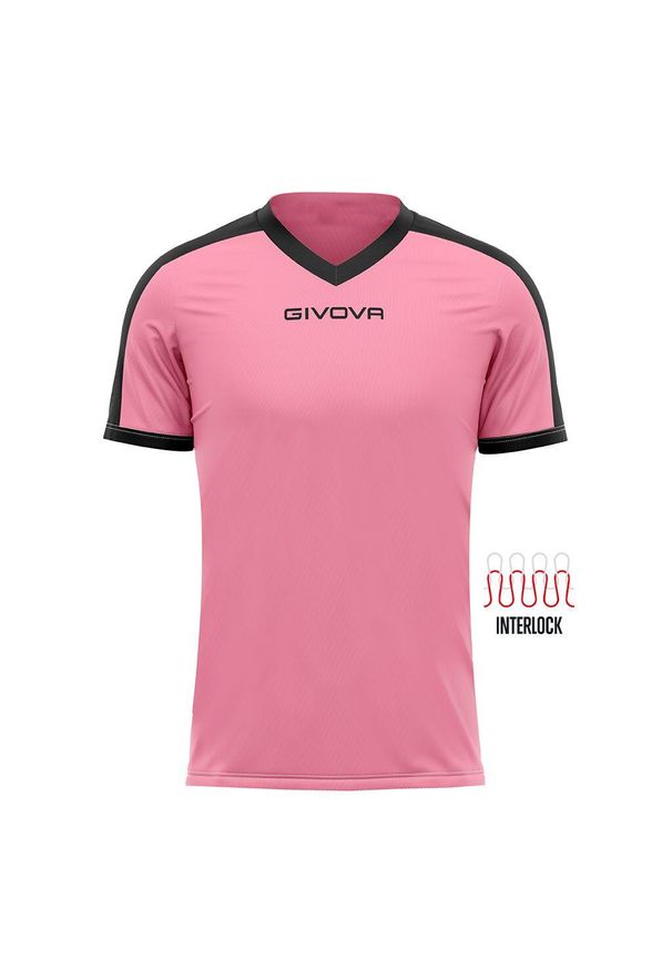Koszulka piłkarska dla dorosłych Givova Revolution Interlock. Kolor: różowy, wielokolorowy, czarny. Sport: piłka nożna