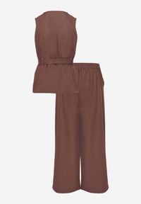 Born2be - Brązowy Komplet Garniturowy z Bawełną Spodnie i Kamizelka z Paskiem z Klamrą Danacine. Kolor: brązowy. Materiał: bawełna #3