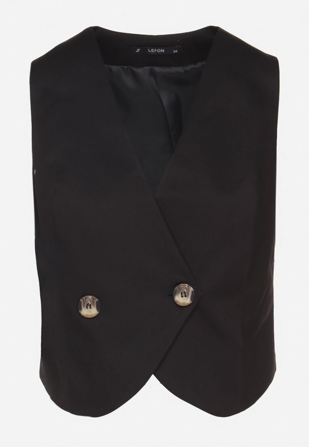Born2be - Czarna Bawełniana Kamizelka Garniturowa z Ozdobnymi Guzikami Reilisse. Okazja: na co dzień, na spacer. Kolor: czarny. Materiał: bawełna. Styl: elegancki, casual
