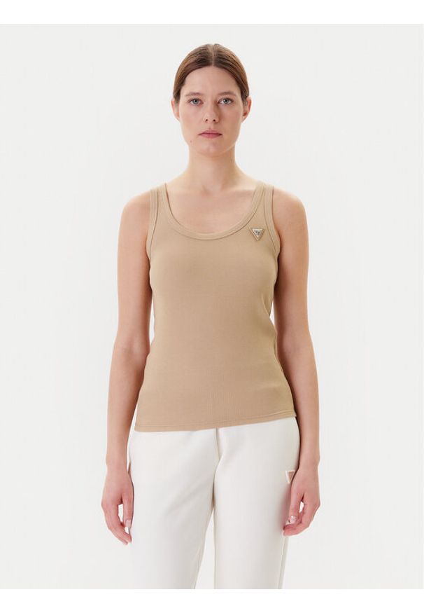 Guess Top V4YP06 K8RT2 Beżowy Regular Fit. Kolor: beżowy. Materiał: wiskoza