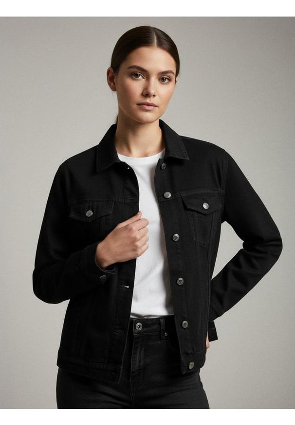 Sinsay - Kurtka jeansowa oversize - czarny. Kolor: czarny. Materiał: jeans
