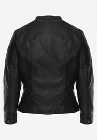 Born2be - Czarna Kurtka Ramoneska o Taliowanym Kroju ze Stójką na Nap Lissae. Okazja: na co dzień. Typ kołnierza: kołnierzyk stójkowy. Kolekcja: plus size. Kolor: czarny. Materiał: jeans. Styl: casual, elegancki, klasyczny #2