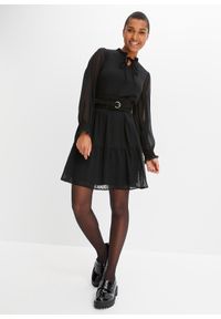 bonprix - Sukienka mini. Kolor: czarny. Materiał: szyfon. Długość: mini #3