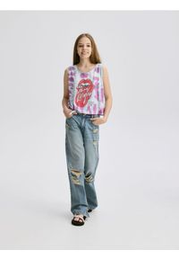 Reserved - Jeansy super wide leg z przetarciami - indigo jeans