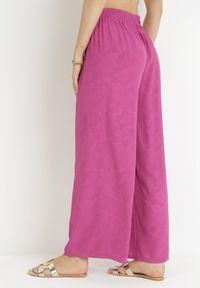 Born2be - Ciemnofioletowe Szerokie Spodnie z Gumką w Pasie Roselika. Stan: podwyższony. Kolor: fioletowy #5