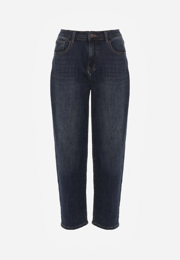 Renee - Granatowe Jeansy Mom Fit High Waist z Wiskozą Erralia. Okazja: na spacer, na co dzień. Stan: podwyższony. Kolor: niebieski. Styl: casual
