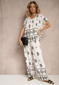 Renee - Czarno-Biały Komplet z Bawełny Spodnie o Szerokim Kroju i Koszula ze Wzorem Paisley Pavenn. Kolor: czarny. Materiał: bawełna. Wzór: paisley #3