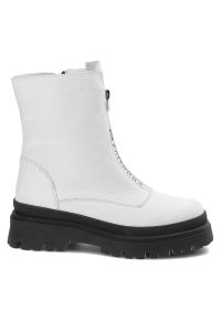 Białe Botki Pollonus Ocieplane Buty Damskie. Kolor: biały. Materiał: skóra, futro, syntetyk. Szerokość cholewki: normalna. Wzór: nadruk. Sezon: zima #8