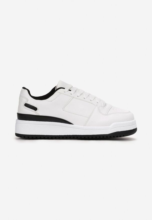 Renee - Biało-Czarne Sneakersy z Perforacją na Nosku i Wstawkami na Zapiętku Favisi. Kolor: biały. Wzór: aplikacja, kolorowy