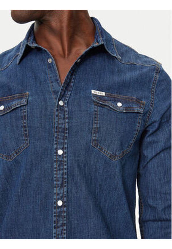 Guess Koszula jeansowa M4YH02 D3PF6 Granatowy Classic Fit. Kolor: niebieski. Materiał: jeans, bawełna