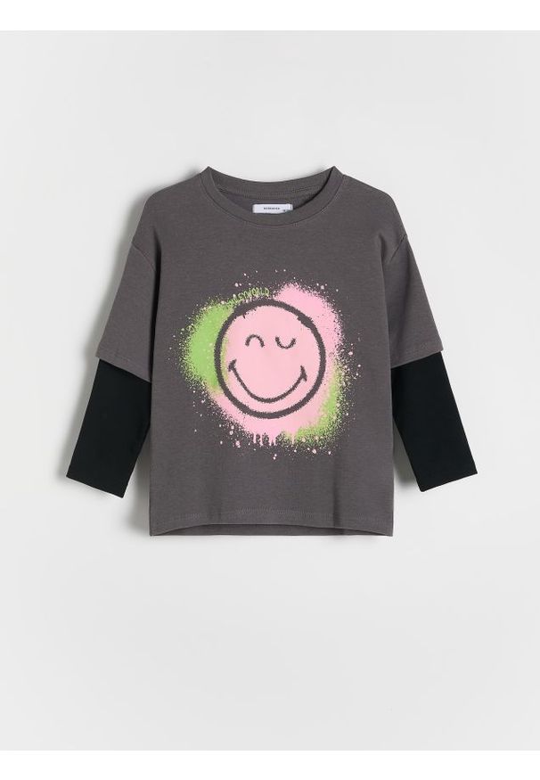 Reserved - Koszulka SmileyWorld® - ciemnoszary. Kolor: szary. Materiał: bawełna