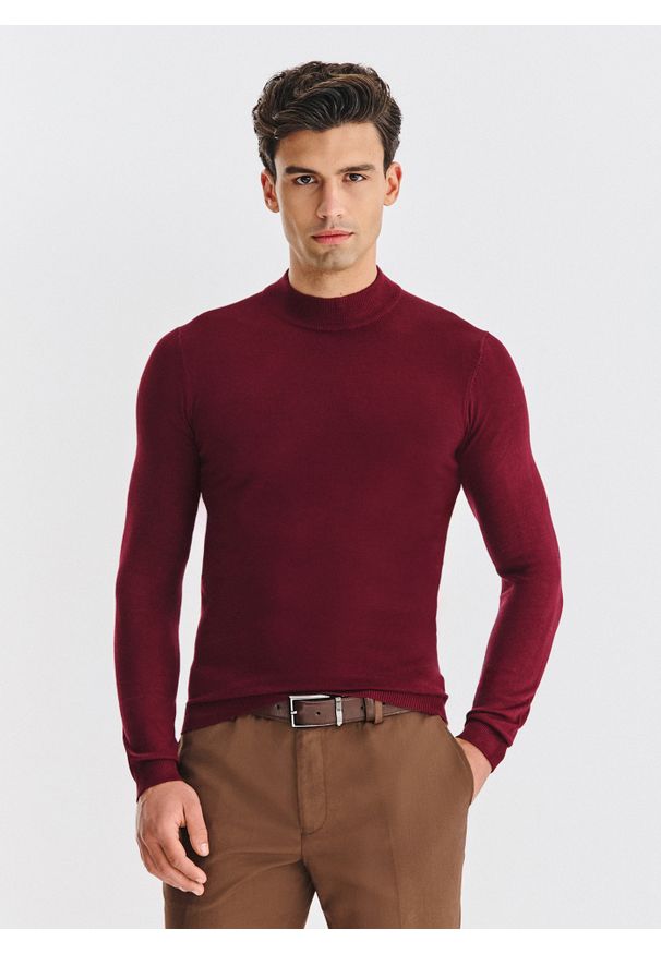 Pako Lorente - PAKO LORENTE - Półgolf męski w bordowym kolorze. Kolor: niebieski, zielony, beżowy, czerwony, fioletowy. Materiał: nylon, wiskoza. Wzór: gładki, ze splotem