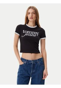 Tommy Jeans T-Shirt Script Ringer DW0DW20631 Czarny Slim Fit. Kolor: czarny. Materiał: bawełna