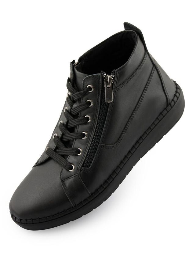 ENELL - Eleganckie skórzane sneakersy dla kobiet Nell 7026 czarne - rozmiar 39. Kolor: czarny. Materiał: syntetyk, skóra