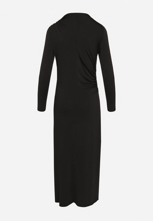 Born2be - Czarna Sukienka z Marszczeniem o Dopasowanym Kroju Naliraia. Okazja: na co dzień. Kolor: czarny. Długość rękawa: długi rękaw. Typ sukienki: dopasowane, proste. Styl: casual, rockowy, elegancki