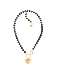 MOKOBELLE - Choker z ciemnych pereł z kołem i sercem. Materiał: złote, pozłacane, srebrne. Kolor: czarny. Kamień szlachetny: perła #1