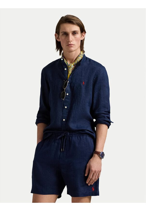 Polo Ralph Lauren Koszula 710968925002 Granatowy Slim Fit. Typ kołnierza: polo. Kolor: niebieski. Materiał: len