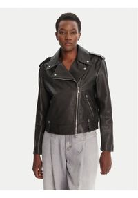BOSS Kurtka skórzana C_Sandy 50541769 Czarny Regular Fit. Kolor: czarny. Materiał: skóra