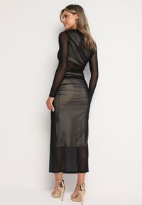 Born2be - Czarno-Beżowa Dopasowana Sukienka Maxi z Siateczki Stolisse. Okazja: na imprezę. Kolor: czarny. Materiał: wiskoza. Typ sukienki: proste. Styl: klasyczny, elegancki. Długość: maxi #5