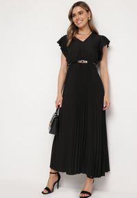 Born2be - Czarna Plisowana Sukienka Maxi Rozkloszowana z Luźnymi Rękawkami Serahpine. Okazja: na spacer, na imprezę, na co dzień. Kolor: czarny. Długość rękawa: krótki rękaw. Typ sukienki: proste. Styl: casual. Długość: maxi #2