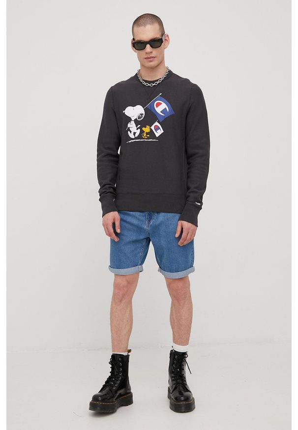 Champion bluza bawełniana męska kolor szary z nadrukiem. Kolor: szary. Materiał: bawełna. Wzór: nadruk