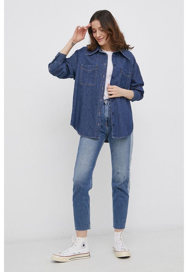 Levi's® - Levi's Koszula jeansowa A1776.0000 damska regular z kołnierzykiem klasycznym. Okazja: na co dzień, na spotkanie biznesowe. Typ kołnierza: kołnierzyk klasyczny. Kolor: niebieski. Materiał: jeans. Długość rękawa: długi rękaw. Długość: długie. Styl: klasyczny