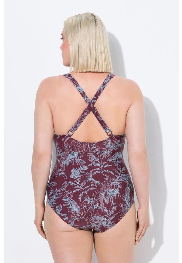 ULLA POPKEN - Damski Strój kąpielowy dżungla miękkie miseczki fiszbiny z recyklingu. Kolekcja: plus size. Kolor: niebieski. Materiał: elastan, poliamid, materiał