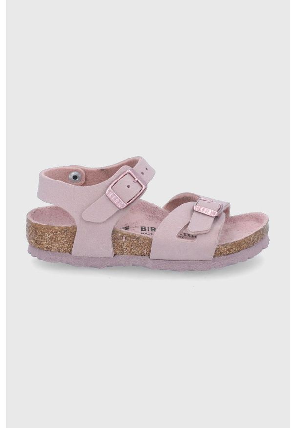 Birkenstock sandały dziecięce Rio kolor fioletowy. Zapięcie: klamry. Kolor: fioletowy. Materiał: materiał, skóra, guma. Wzór: gładki