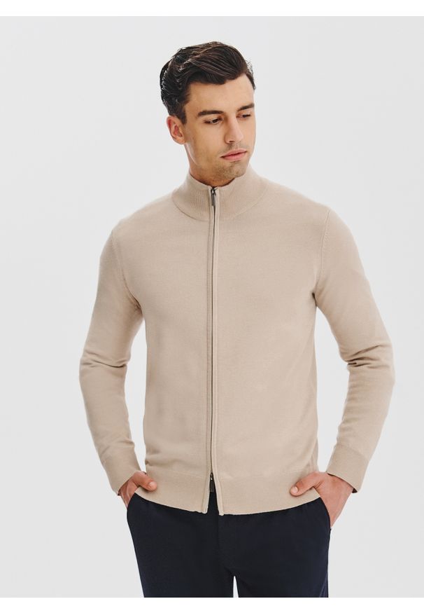 Pako Lorente - PAKO LORENTE - Beżowy rozpinany sweter męski. Okazja: na co dzień. Kolor: szary, beżowy, niebieski, zielony. Materiał: poliamid, wiskoza. Wzór: gładki. Sezon: jesień. Styl: casual