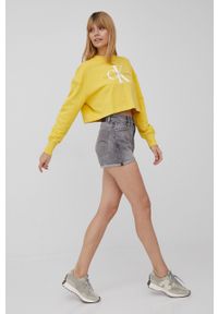 Calvin Klein Jeans bluza bawełniana damska kolor żółty z nadrukiem. Kolor: żółty. Materiał: bawełna. Wzór: nadruk