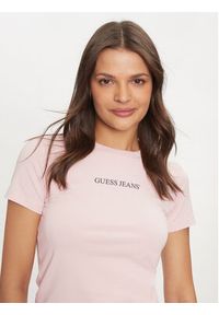 Guess Jeans T-Shirt W4YI01 J1314 Różowy Slim Fit. Kolor: różowy. Materiał: bawełna