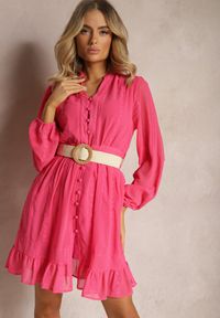 Renee - Fuksjowa Sukienka Merrinni. Kolor: różowy. Materiał: tkanina. Wzór: haft. Styl: boho, klasyczny