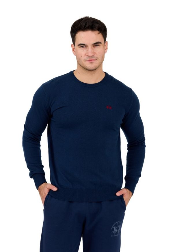 La Martina - LA MARTINA Granatowy męski sweter BASIC COTTON WOOL, Rozmiar 3XL. Kolor: niebieski. Materiał: wełna, bawełna, materiał. Styl: klasyczny