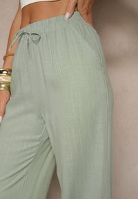 Renee - Zielone Spodnie z Lnem o Szerokim Kroju z Gumką w Talii Filarive. Okazja: na co dzień. Kolor: zielony. Materiał: len. Sezon: lato, wiosna. Styl: elegancki, casual #5