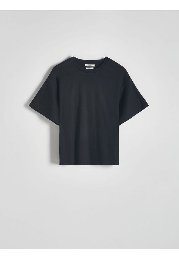 Reserved - T-shirt oversize z merceryzowanej bawełny - czarny. Kolor: czarny. Materiał: bawełna