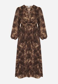 Born2be - Brązowa Rozkloszowana Sukienka w Cętki Reinafa. Okazja: na co dzień. Kolor: brązowy. Styl: casual #3