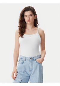 Tommy Jeans Top Essential DW0DW20675 Écru Slim Fit. Materiał: bawełna