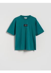 Reserved - T-shirt z nadrukiem - morski. Kolor: morski. Materiał: bawełna, dzianina. Wzór: nadruk #1