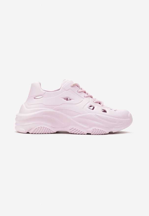 Born2be - Różowe Gumowe Sneakersy ze Sznurowaniem i Ozdobnymi Wycięciami Kijafa. Kolor: różowy. Materiał: guma