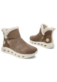 Beżowe Botki Rieker Ocieplane Buty Damskie. Kolor: beżowy. Materiał: skóra, futro. Wzór: aplikacja. Sezon: zima. Styl: elegancki #5