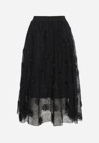 Born2be - Czarna Rozkloszowana Spódnica ze Strukturalnej Tkaniny z Gumką w Talii Folenne. Okazja: na co dzień. Kolor: czarny. Materiał: tkanina. Styl: elegancki, casual #4