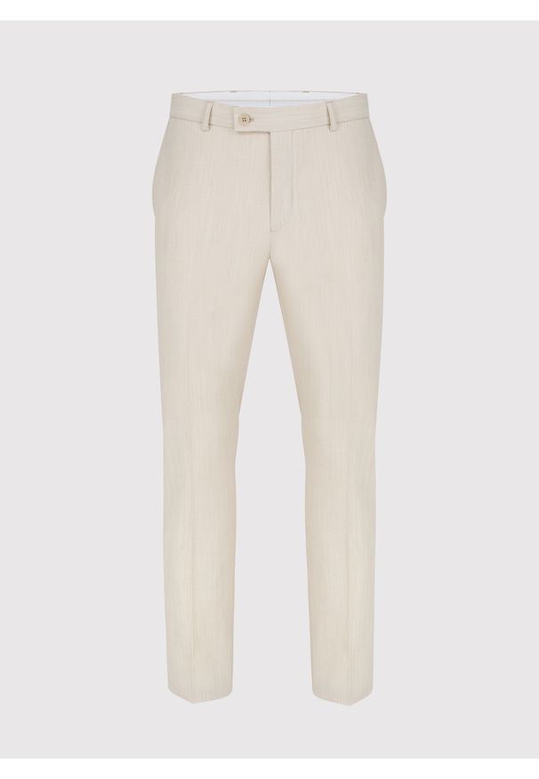 Pako Lorente - PAKO LORENTE – Beżowe spodnie garniturowe. Kolor: beżowy. Materiał: poliester, lycra, wełna. Styl: elegancki