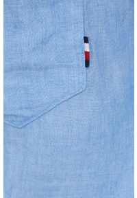 TOMMY HILFIGER - Tommy Hilfiger koszula lniana kolor niebieski regular ze stójką. Typ kołnierza: kołnierzyk stójkowy. Kolor: niebieski. Materiał: len. Długość rękawa: krótki rękaw. Długość: krótkie #3