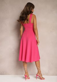 Renee - Fuksjowa Sukienka Midi na Szerokich Ramiączkach z Rozkloszowanym Dołem Kiratta. Kolor: różowy. Długość rękawa: na ramiączkach. Styl: elegancki. Długość: midi #4